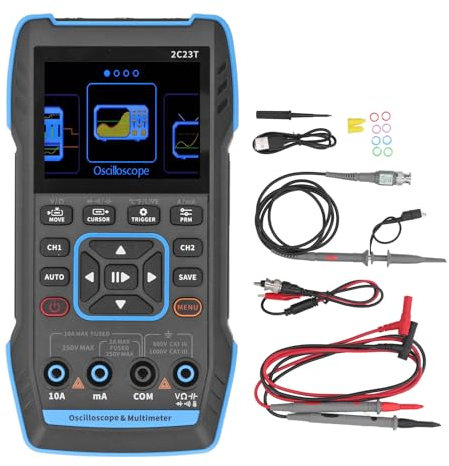 Digitales Oszilloskop 3 in 1 Handoszilloskop Multimeter, 2 Kanäle 2,8 Zoll HD LCD Display Mini Oszilloskop Kit, DC AC Spannungsstromtest Digitales Oscilloscope