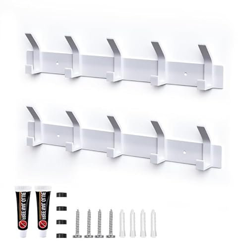 Galerie SV Appendiabiti da Parete,2 Pezzi Ganci Appendiabiti Attaccapanni da Muro in Metallo,Cappotto Asciugamano Gancio Rack Wall Mount Gancio per Cappelli,Giacche,Sciarpe(5 Ganci,Bianco)