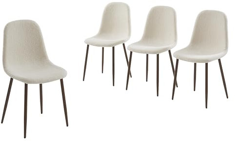 Lot de 4 chaises Birgit Tissu Bouclette écru Pieds Bois foncé