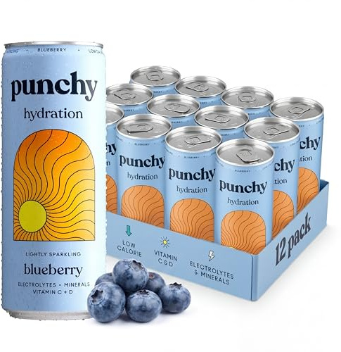 Punchy Drinks - Blueberry - Everyday Hydration, Essential Electrolytes, Minerals, Vitamins, Real Fruit, Supports Immunity, Caffeine Free, Aids Muscle Function, Low Calorie - 12 x 330ml