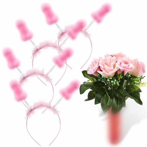 Cindeer Set d'Accessoires Pénis pour Enterrement de Vie de Jeune Fille 25 cm Bouquet de Pénis et 4 Bandeaux de Pénis Bouquet de Zizi Coiffe de Pénis Farces et Attrapes pour Femme Fête de Bachelorette