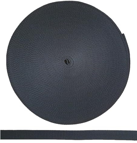 ME:NaMa Gurtband aus 100% Polypropylen - 50 m x 20 mm - 1,3 mm stark - Hochwertiges Polypropylenband, Kofferband, Gurtband - In Europa hergestellt - Auf Einer Rolle (Schwarz)