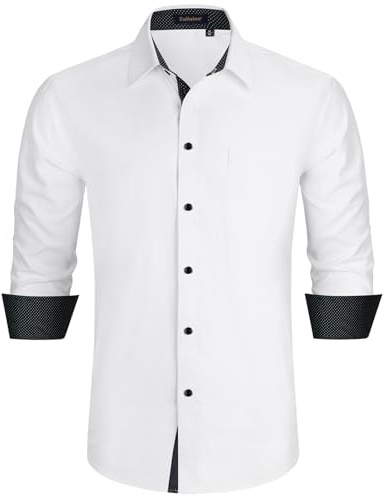 Enlision Men Shirts Long Sleeve Smart Casual White Black Shirts for Men UK Stain Large Oversized Non-Iron Breathable for Winter New Year 4XL