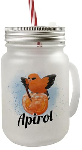 speecheese Cocktail Vogel Pirol Mason Jar Henkel Trinkglas mit Deckel mit Spruch Apirol Aperol Cocktail-Vogel Glas putzig ideal für Alkohol am Esstisch mit Familie Wortwitz