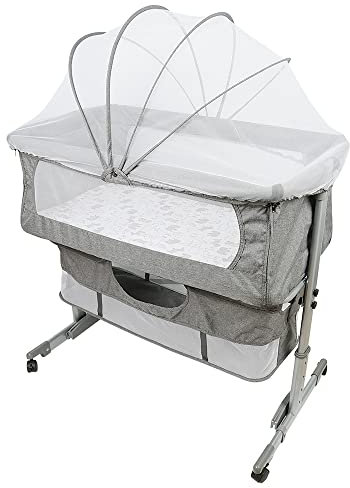 MUL-BOUTIQUE Lit Cododo Bebe, Lit Bébé Berceau, Couffin Bébé Naissance, Côté Repliable, Hauteur Réglable, Fenêtre en Filet et 4 Roues avec Frein, Capacité de Charge maximale 50 kg (Gris)