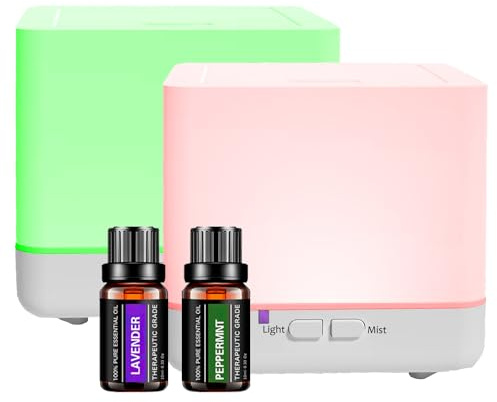 300 ml ätherisches Öl Diffusor x2 Pack mit 2 ätherischen Ölen Weiß Süßer Luftbefeuchter mit Cool Mist, Auto Off, 7-Colors Night Lignts 3 in 1 Tragbarer Aroma-Diffusor für Zimmer (2JY01)