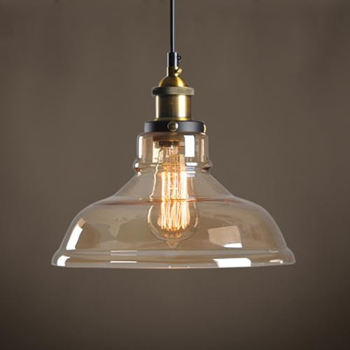 LIGKIN Lámpara Colgante Industrial Vintage E27 Lámpara de Techo Pantalla de Cristal Iluminación de Techo Lámpara Suspendida para Dormitorio Sala de Estar Restaurant
