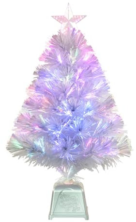 24inch White Fiber Optic Christmas Tree,Pre-Lit Artificial Mini Christmas Tree, Tabletop Small Xmas Tree with Stars Holiday Home Decorations