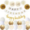 Happy Birthday Weiß Gold Geburtstag Party Deko Set Geburtstag Girlande Luftballons Weiß Gold Ballons 6 Pompoms Geburtstagsdeko Mädchen