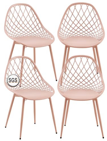 buybyroom Lot de 4 chaises de Jardin avec Pieds en métal - pour Jardin, terrasse, Balcon - Rose fumé