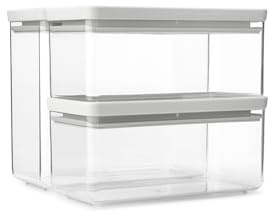 Brabantia TASTY+ Stapelbare Behälter 2er Set – 1,5 l und 3,5 l | Luftdichte Vorratsdosen mit Silikondichtung für die Küche | Für trockene und feuchte Lebensmittel, Zucker, Mehl | Light Grey
