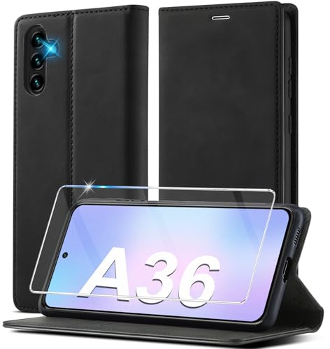2025 Neu für Samsung Galaxy A36 Hülle Leder, Mit Schutzfolie, Handyhülle für Samsung A36 Klapphülle Klappbar Leder Flip Standfunktion Kartenfach, Wallet Case Schutzhülle Galaxy A36 5G Hülle Holster