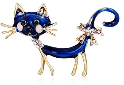 Katze Brosche Pin Jewelry Für Frauen Kristall Kätzchen Pin Klassische Tier Katze Brosche Korsage Funkelnden Strass Kristall Pin Kleidung Zubehör Schmuck Für Katzenliebhaber (Blue, One Size)