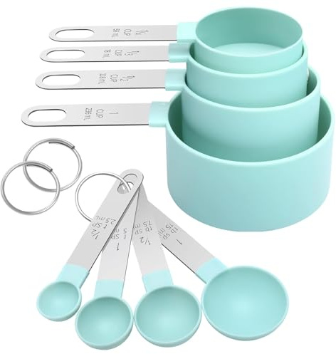 8 Stück Messlöffel Set, Cup Messbecher Set Edelstahl für Messen Flüssigkeiten und Feststoffe mit 4 Measuring Cups und spoons, Messwerkzeug von Küchen, Dosierlöffel Küchengeräte (Grün)