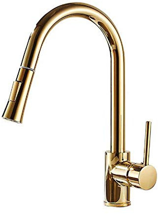 Grifos de Cocina con rociador abatible Dorado, tirón, rotación, frío y Calor, Modo Dual, latón