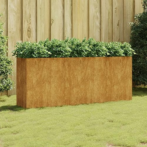 Myheimly Hochbeet Gartenbeet für Garten Balkon Terrasse, Pflanzkasten Blumenkasten zum Selber Bauen, Pflanzbeet Gemüsebeet aus Metall, Cortenstahl 200x40x80 cm Cortenstahl