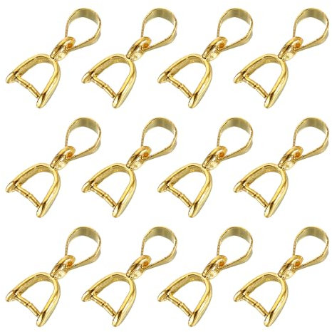 sourcing map 12Pcs Sterling Silver Bail Pinch Bail, 5mmx15mm Alloy Clip Clasps Clip Pendant Bail Connector Jewelry Findings for Bracelets Necklaces Making, Gold