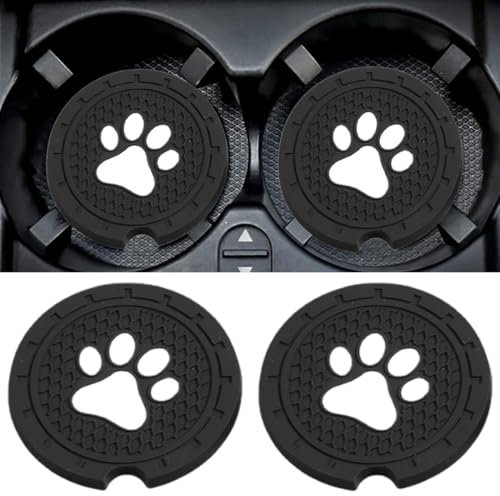 YAPKOLV 2 Stück Katzenpfote Auto Getränkehalter Untersetzer, Universal Auto Getränkehalter Einsatz, Anti-Rutsch Auto Untersetzer für Kaffeebecher, Autozubehör für Frauen (Schwarz)