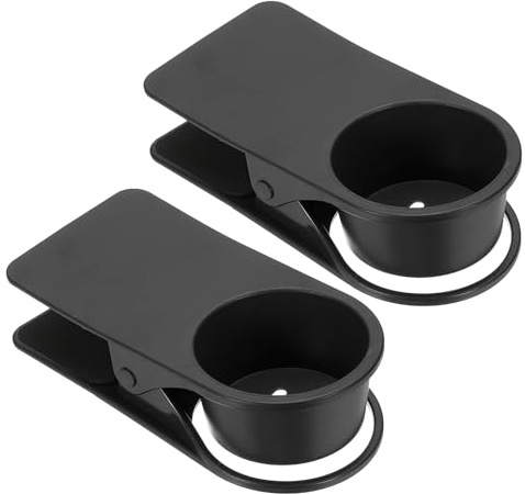 Desk Cup Holder Clip, 2 Pcs Clamp on Table Cup Holder Bottle Couch Cup Holder for Boat Swing Patio Chairs Drink Beverage Soda, Black