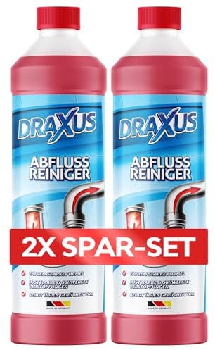 DRAXUS Profi Abflussreiniger (1,0L) I Extrem starker Rohrreiniger löst Haare, Essensreste & schwerste Verstopfungen I Beugt üblen Gerüchen vor (2x Spar-Set)