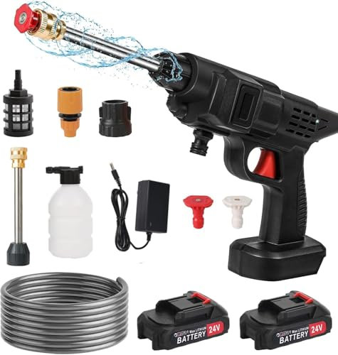 Cordless Pressure Washer,24V Portable Pressure Washer with 2PCS 1.5Ah Battery,2 Nozzle,5m Hose,Hose Connector,Free Soap Dispenser Bottle,High-Pressure Cleaner for Car/Floor/Garden Cleaning & Watering