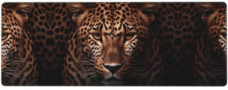 JKDGOJ Tapis de souris de jeu motif léopard féroce XXL Grand tapis de souris long et étendu Tapis de souris en caoutchouc antidérapant Bords cousus Tapis fin 80 x 30 x 0,3 cm