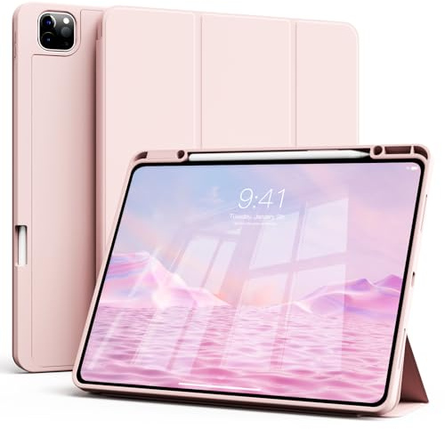 GKABXY Case for iPad Pro 11 inch 4th/3rd/2nd Generation 2022/2021/2020, Soft Slim TPU Back Cover with Pencil Holder, Auto Wake/Sleep, Trifold Stand Protective Case for ipad pro 11, pink