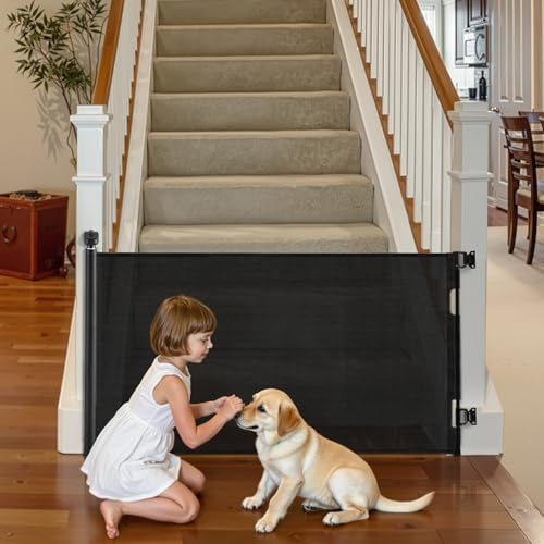 VEVOR Retractable Baby Gate, Extends to 1850 mm Wide, 795 mm Tall, with Security Lock, Easy to Use, Walk Through Without Tripping, Mesh Dog Gate for Stairs, Hallways, Indoor/Outdoor, Black