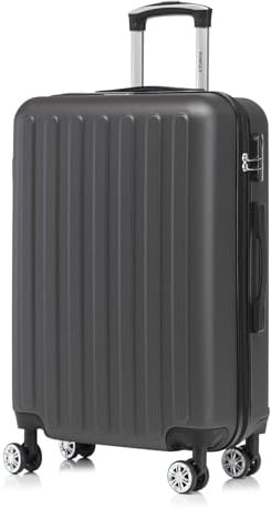 YONSLY Koffer Suitcase, Trolley Reisekoffer Set, Rollkoffer Handgepäck Hartschalenreisekoffer mit 4 Rollen 360°, Zahlenschloss, Weicher Gummigriff (L, Grau)