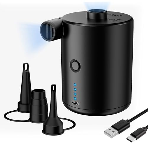 Elektrische Luftpumpe, 4000mAh Akku Pumpe mit 3 Düsen,Wiederaufladbare Luftpumpe,Schnellem Aufblasen/Entleeren für Camping,Luftmatratze,Schlauchboot,Planschbecken,Aufblasbare,Schwimmring