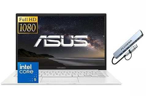 ASUS Vivobook 14 FHD Business & Student Laptop Computer, 10-Core Intel Core 5 120U Processor, 8GB RAM 256GB SSD, Windows 11 Pro, Wi-Fi 6, PLUSERA Docking Hub Included, Vanilla Basil