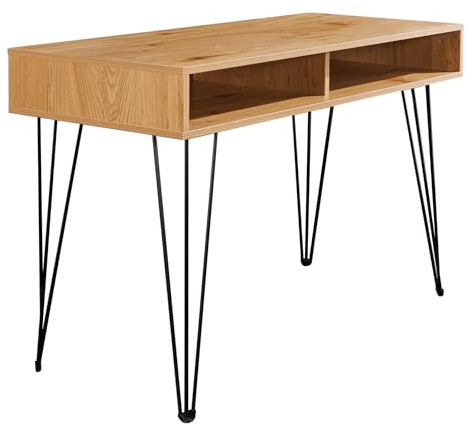 Riess Ambiente Schreibtisch Studio - 110x50cm - Natur - Metall Stauraum | 50 kg Belastbarkeit, modernes Design, pulverbeschichtetes Metallgestell