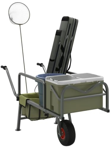 Generico Carrello da Pesca Verde con Ruota Acciaio Verniciato a Polvere,13.7kg,94869
