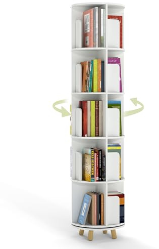 Xinyvee Drehbares Bücherregal Schmal, Bücherschrank mit 16 offene Lagerfächer, Bücherturm Freistehend mit Mit Schutzbrett, Rotating Bookshelf, Kücheneckregal, Kassettenregal zum Studium, Wohnzimmer