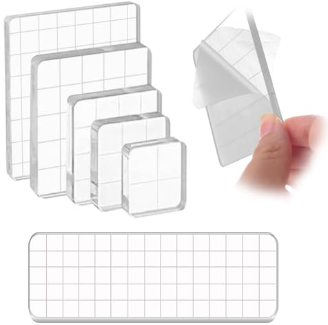 6 Stück Acrylblock für Silikonstempel, Acryl Stempelblock Set,Transparent Acrylblock Stempel mit Gitterlinien,Acryl Stanzblöcke für Scrapbook Fotoalbum Hand Schnitzen Handwerk, Kartenherstellung