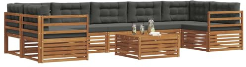 vidaXL Outdoor-Sofagarnitur mit Kissen 8 pcs Natur und Anthrazit, Garten-Sofa, modulares Möbel, robuste Sitzgelegenheiten, Moderne Lounge für Terrassen, bequemes Set