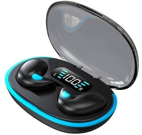 Cuffie senza fili Bluetooth 5.3 tipo clip, leggere e confortevoli, design aperto, custodia con display LED, controllo touch, resistenti al sudore, per dormire, lavorare e sport, iPhone/Android
