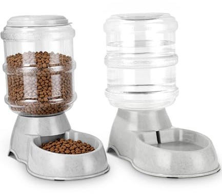 Dispensador para Gatos y Perros, Dispensador de Agua para Mascotas 2 en 1 y Dispensador, 3,8 l, Alimentador y Bebedero para Mascotas, para Perros y Gatos Pequeños y Medianos(Gris)
