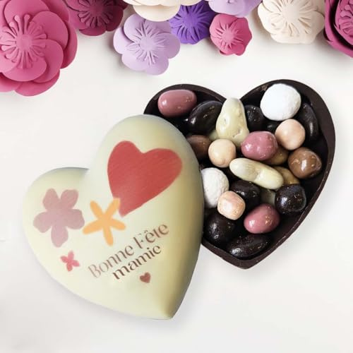 COEUR TOUT CHOCOLAT BONNE FETE GRAND MERE - COFFRET COEUR TOUT CHOCOLAT - CHOCOLAT CADEAU BONNE FETE MAMY MAMIE (Grand modèle 160g)