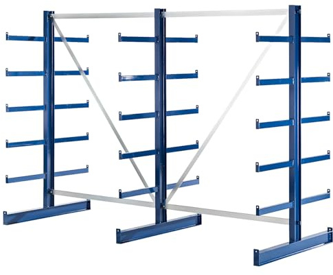 eurokraft pro | Kragarmregal mit identischer Kragarm-Länge | Regallänge 2700 mm, zweiseitig, enzianblau