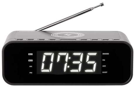 Thomson CR225I - Radio despertador (Cargador inalámbrico de inducción, AUX-IN 3.5 mm, radio FM, USB, doble alarma) color negro
