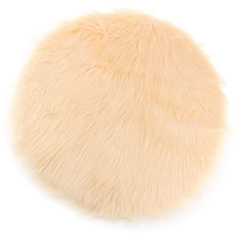 F Fityle Coussin De Siège Rond Moelleux en Fausse Fourrure, Tapis en Peau De Mouton Shaggy, Accessoires De Photo - Beige 40cm