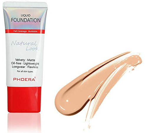 AQUAPURITY PHOERA Full Coverage Foundation New Formula Waterproof Long Lasting Oil Free Velvet Matte Liquid Foundation for Oily Skin Flawless Makeup Base Cream Concealer (103 Warm Peach…)