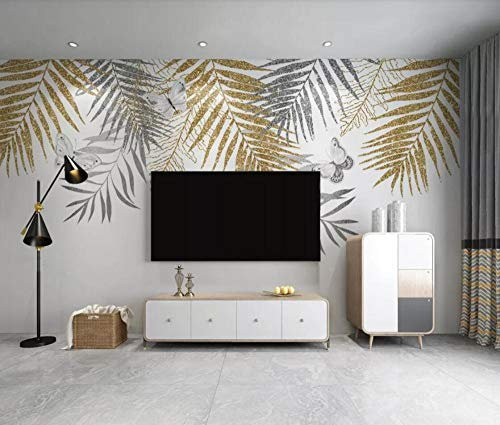 RMwallpaper Papier Peint Panoramique Feuille De Palmier Doré Clair rne Papier Peint Intissé Tapisserie Murales Chambre Salon