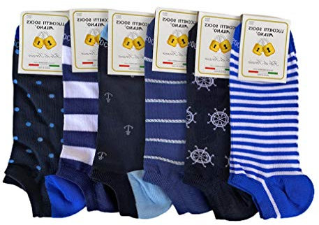 Lucchetti Socks Milano Fantasmini uomo cotone colorati fantasia filo di scozia pois disegni calzini corti alla caviglia made in Italy (Taglia 41-46, Set Amerigo fantasmino)