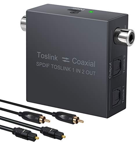 Convertidor Coaxial a Óptico Bidireccional 192kHz Conversor¡ Óptico SPDIF Toslink a Coaxial Divisor Óptico 1 Entrada 2 Salidas Soporta LPCM2.0 DTS Dolby-AC3 5.1CH para TV DVD PS4 BLU-Ray Amplificador