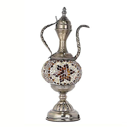 Yjmgrowing Turkish Moroccan Bohemia Teapot Table Lamp Tiffany Style Handmade Mosaic Glass Desk Lights for Bedroom Living Room Cafe Decorative Night Light, 110-240V,E