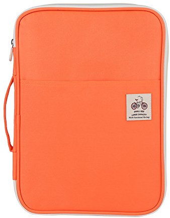 Pochette de Voyage Multifonction A4, Trousses Imperméable Oxford Cloth Sac Certificat Documents A4 avec Fermeture éclair Porte Document Passeport Conference Folder Housse étui Cahiers Stylos Orange
