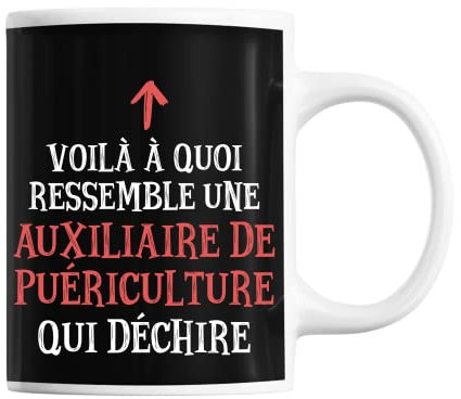 Planetee Mug Auxiliaire de puériculture Qui déchire | Tasse café métier pour collègue de travail ami ou famille | Imprimé en France