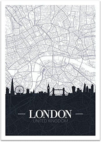 wandmotiv24 Poster als Wanddeko, Größe Din A0, Straßen Karte London, England, Hauptstadt, Reisen, Moderne Wanddeko, Wandbilder, Deko, Bild M0135